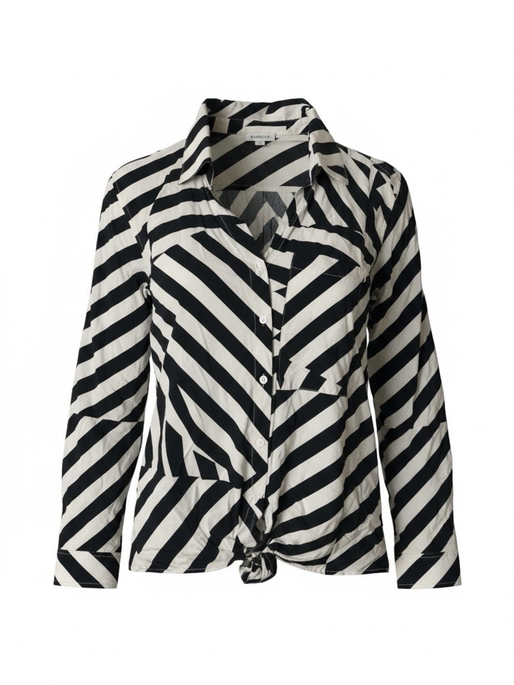 Evereve Black & White Diagonal Stripe Tie-Front Button Shirt
